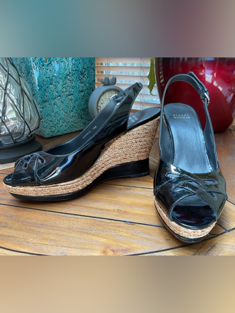 Stuart Weitzman black & espadrille heels. EUC.
